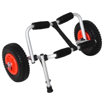 HOMCOM Carro de Transporte Plegable para Kayak Carga 75 kg Aluminio Ajuste Universal con Ruedas para Canoa Embarcación 57,5x33x24 cm Plata