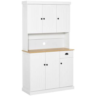 HOMCOM Armario Alacena de Cocina Buffet Aparador Organizador con 7 Estantes y un Cajón Extraíble 4 Puertas con Baldas Ajustables 101x39x180 cm Blanco