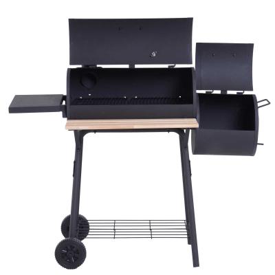 Outsunny Barbacoa de Carbón 3 en 1 Ahumador Parilla BBQ 124x53x104cm con Termómetro y Ruedas Estantes de Madera Picnic Acampada al Aire Libre