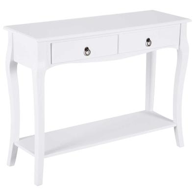 HOMCOM Mesa Consola Aparador Salón Comedor Mueble Recibidor Mesa Auxiliar con Cajones y Estante Diseño Elegante 100x33x75cm Madera Color Blanco Brillo