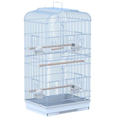 PawHut Jaula para Pájaros Pajarera con 2 Puertas 4 Comederos y 3 Perchas Columpio Asa de Transporte para Loro Canario Periquito Marco Metálico 47,5x36x91 cm Blanco