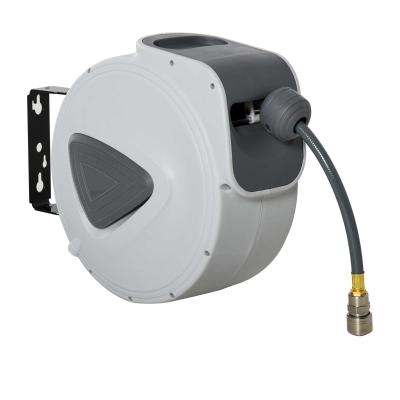 DURHAND Carrete Manguera de Aire Comprimido Automático de 30 m Conector de 1/4'' BSP con Soporte para Pared Giratorio 180° Diámetro Interno 3/8'' (9,5x15 mm) Gris