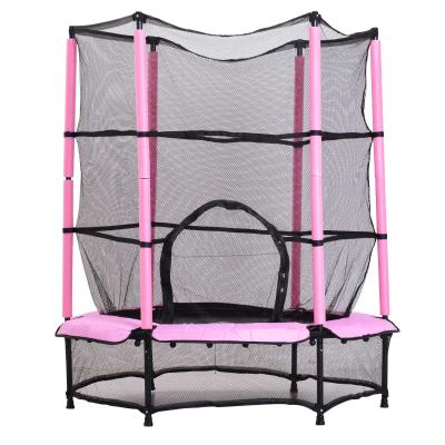 HOMCOM Cama Elástica Infantil Trampolín para Niños con Red Protectora Puerta con Cremallera +3 Años para Interiores y Exteriores Marco Acero 140x140x158 cm Rosa