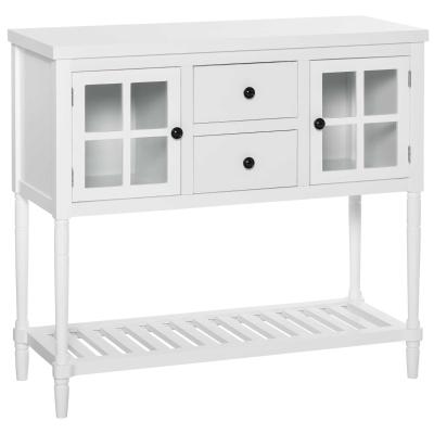 HOMCOM Mesa de Consola Mesa Auxiliar de Cocina Multifuncional con 2 Armarios Cerrados 2 Cajones y Estante Gran Espacio Estilo Elegante 96x38x89 cm Blanco