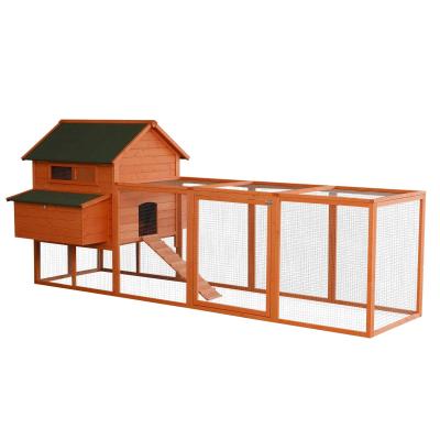 PawHut Gallinero de Exterior Madera Jaula para Gallinas Pollos con Recinto Corredor 2 Nidos y Bandeja Extraíble para Jardín 347x160x150 cm Naranja