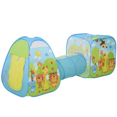 HOMCOM 3 en 1 Tienda De Campaña 1 Túnel Con 2 Carpas Zona Infantil Pop-Up Para Exterior y Interior Poliéster Más de 3 años Verde y azul
