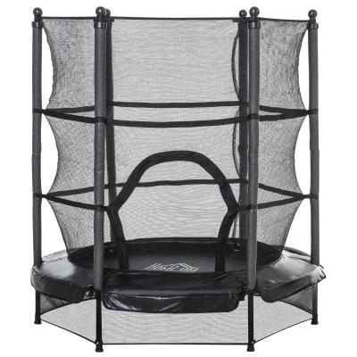 HOMCOM Cama Elástica Infantil Trampolín para Niños con Red Protectora Puerta con Cremallera +3 Años para Interiores y Exteriores Marco Acero 140x140x158 cm Negro