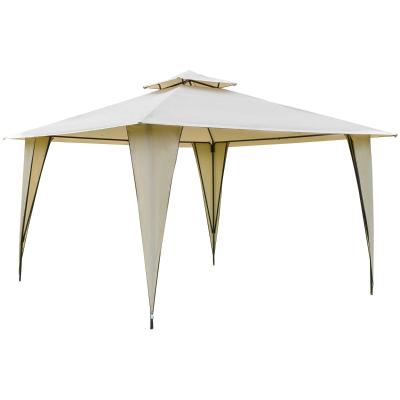 Outsunny Cenador 3,5x3,5 m Carpa con Doble Techo y 8 Orificios de Drenaje para Celebraciones Fiestas Jardín Exteriores Beige