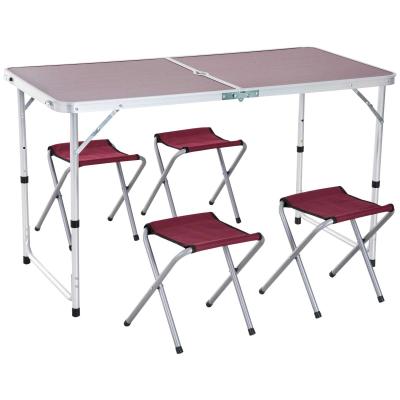 Outsunny Mesa Maleta de Aluminio 4 Taburete Plegable Portátil para Acampada Picnic Jardín Terraza Conjunto Muebles Exterior Altura Ajustable