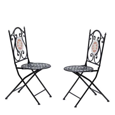 Outsunny® Set de 2 Sillas Plegables de Jardín Bistro Silla Asiento Mosaico para Terraza Balcón Acero Carga 120kg