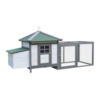 PawHut Gallinero de Madera de Abeto Refugio Jaula para Gallinas Pollos Exterior con Caja Nido Bandeja Extraíble y Espacio para Correr 196x76x97 cm Gris