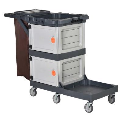 HOMCOM Carro de Limpieza Profesional Carrito Duradero con 6 Ruedas 2 Cajas de Almacenaje Estante Abierto Bolsa de Basura con Tapa 131x56x93cm