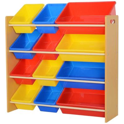 HOMCOM Estantería Organizador para Juguetes Libros Estante de Almacenamiento de 3 Niveles 12 Cajas 86x26.5x78cm
