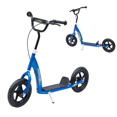 HOMCOM Patinete Scooter 2 Ruedas 12 Pulgadas Monopatín para Niños y Adultos Manillar Ajustable con Freno y Caballete Carga 100kg 120x52x75-86cm Acero Azul