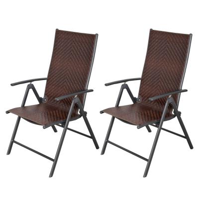 Outsunny Set de 2 Sillas Plegables de Ratán Jardín con Respaldo Alto y Ajustable de 7 Posiciones para Patio Terraza Exteriores 57x67,5x104 cm Marrón
