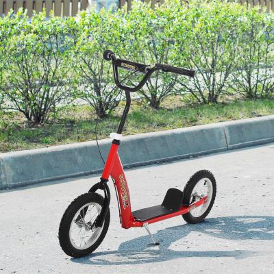 HOMCOM Patinete para Niños Mayores de 5 Años Scooter 2 Neumáticos Inflables de Caucho con Frenos Manillar Ajustable 117x52x80-85 cm Rojo
