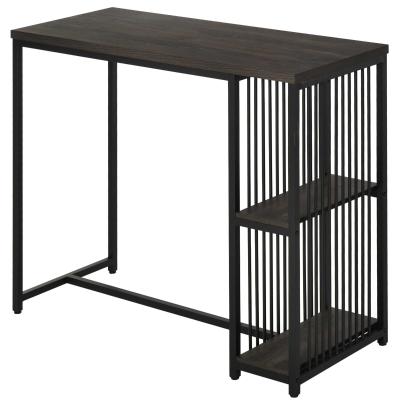 HOMCOM Mesa de Bar Bistro Mueble Auxiliar de Comedor Industrial con 2 Estantes y Dispositivo Antivuelco de Metal y Madera Carga 100 kg 120x50x100 cm Nogal