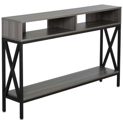 HOMCOM Mueble Recibidor Mesa Consola Estilo Industrial Vintage con 3 Estantes y Marco Metálico para Entrada Pasillo Salón 120x23,5x75 cm Gris y Negro