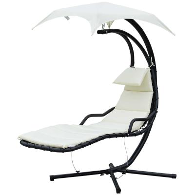 Outsunny Tumbona Colgante con Sombrilla Hamaca Sillón Balancín para Jardín con Toldo Estructura Estable de Acero 190x115x190 cm Crema