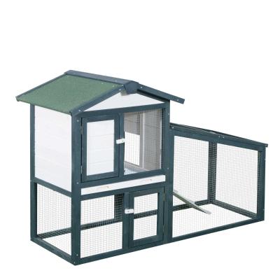 PawHut Conejera de Madera Exterior Jaula para Conejos de 2 Niveles con Bandeja Extraíble y Múltiples Entradas Techo de Asfalto Cobayas Gallinas 140x65x100 cm Verde