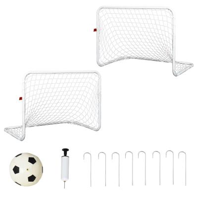 HOMCOM Set de 2 Porterías de Fútbol con Red y Balón para Niños y Adultos Juguete Deportivo para Exterior Jardín Hierro Q195 y Poliéster 78x46x56 cm Blanco