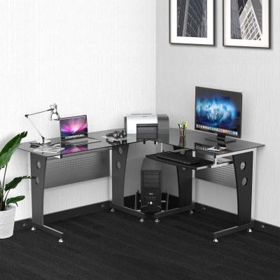 HOMCOM Mesa Esquinera para Ordenador PC Escritorio para el Hogar de Metal Madera y Cristal 164x139x75 cm Negro