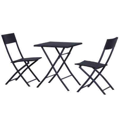 Outsunny Conjunto 3 Piezas de Ratán de Jardín Plegables Juego de Mesa 60x60x72 cm y 2 Sillas 60x47x83,5 cm para Patio Balcón Terraza Exterior Metal Negro