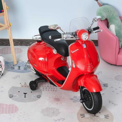 HomCom® Moto Eléctrica Vespa Faros Música 2 Ruedas Auxiliares para Niños Mayores de 3 Años Motocicleta Infantil Autorizada 108x49x75 cm Rojo