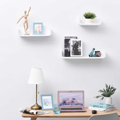 HOMCOM Set de 3 Estanterías Flotantes 60/45/30x15x10 cm Estantes de Pared de Madera Almacenamiento de Libros Fotos Decoración para Salón Pasillo Habitación Blanco