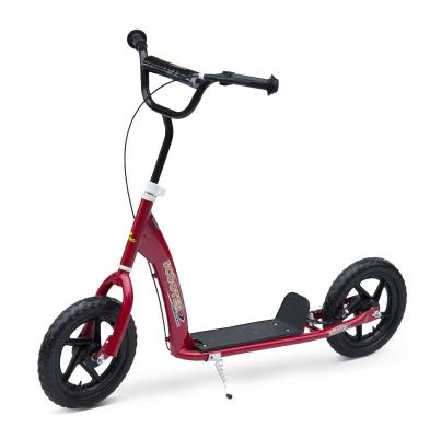 HOMCOM Patinete Scooter 2 Ruedas 12 Pulgadas Monopatín para Niños y Adultos Manillar Ajustable con Freno y Caballete Carga 100kg 120x52x75-86cm Acero Rojo