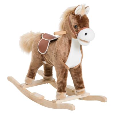 HOMCOM Caballito Balancín de Peluche Balancín Caballo para Niños +3 Años 74x33x62cm Marrón