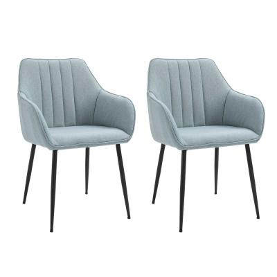 HOMCOM Juego de 2 Sillas de Comedor Decorativas Tapizadas en Lino Transpirable con Respaldo Ergonómico Reposabrazos y Patas de Metal 59,5x56,5x81 cm Azul