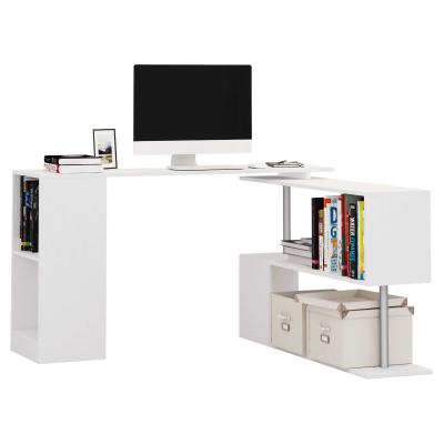 HOMCOM Mesa de Ordenador PC en Forma de L Escritorio de Oficina Mesa Esquinera Giratorio 360 grados Múltiformas para Interior 2 Estantes Librería