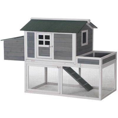 PawHut Gallinero Exterior de Madera Recinto con Nido y Corral Bandeja Extraíble Ventana de Malla Rampa Área de Cultivo 160x80x110 cm Gris y Blanco