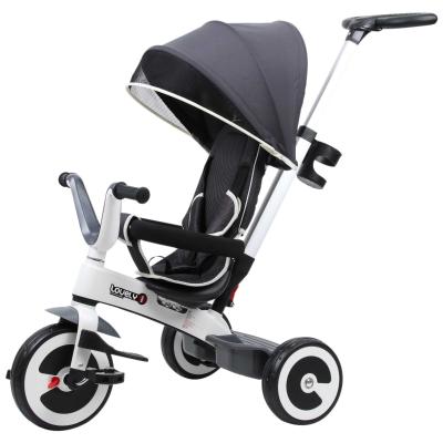 HomCom® Triciclo Bebé 4 en 1 Trolley Trike Bicicletas para Niños +18 Mes Evolutivo Capota Barra y Pedales Desmontables Gris