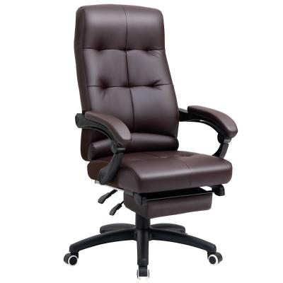 Vinsetto Silla de Oficina Ergonómica Silla de Escritorio Giratoria con Altura Ajustable Función de Inclinación Reposabrazos y Reposapiés Piel Sintética 65x65x114-124 cm Marrón