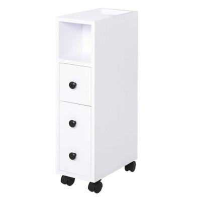 kleankin Armario de Baño Mueble Auxiliar para Baño Espacio Reducido con Ruedas Estantes Abiertos Armario Cajón 18x30x68,5 cm Blanco