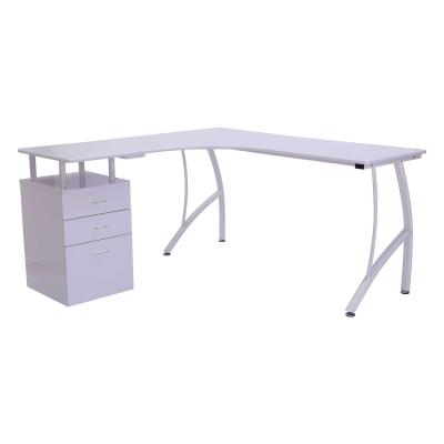 HOMCOM Mesa de Ordenador tipo Escritorio con Cajonera 151,5x143,5x76 cm Blanco
