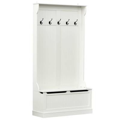HOMCOM Perchero con Banco Conjunto de Pasillo Mueble Recibidor 5 Ganchos Espacio de Almacenaje 96x34x179.7cm Marfil