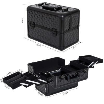 HOMCOM Maletín para Maquillaje Caja de Belleza Portátil 4 Niveles 35,5x20x25,5cm Negro