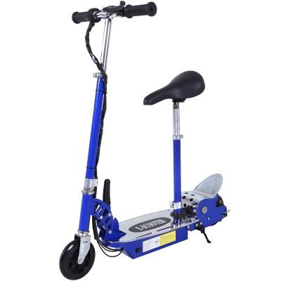 HomCom Patinete Eléctrico Scooter Plegable con Manillar y Asiento Ajustable - Color Azul - 81.5x37x96cm