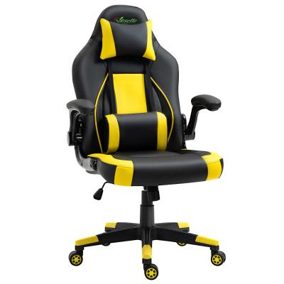 Vinsetto Silla Gaming Ergonómica Silla para Gamers Silla de Oficina Giratoria con Altura y Reposabrazos Ajustables Reposacabezas Cojín Lumbar Cuero Sintético 70x71x114-122 cm Amarillo