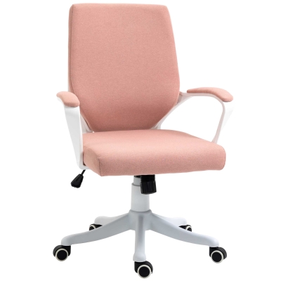 Vinsetto krzesło biurowe krzesło do biurka krzesło do domowego biura z funkcją przechylania regulacja wysokości oparcia grubo wyściełane ergonomiczne kółka obracane o 360° poliester nylon PP kolor różowy + biały 62x69x92-102 cm