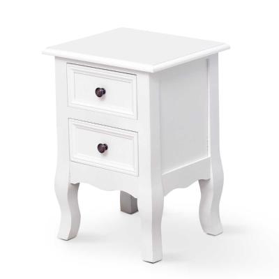 HomCom® Mesita de Noche Madera con 2 Cajones Mueble Dormitorio 34.7x30x49cm Blanco