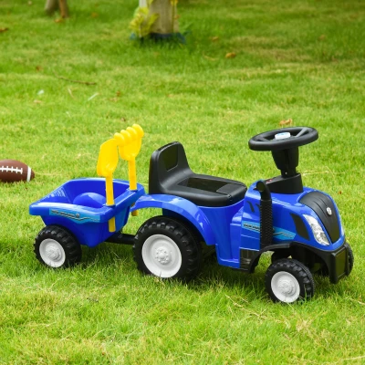 HOMCOM Sliding Car w/Horn No Power Storage Indoor & Outdoor for 12-36 Months Blue