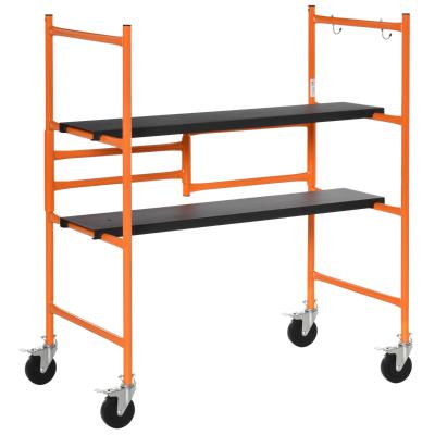 HOMCOM Arbeitsgerüst mobiles Gerüst Treppenleiter Leiter mit Feststellrädern Verstellbare Arbeitsplattform tragbar zusammenklappbare Leiterhocker Stahl Schwarz+Orange 105 x 59 x 117 cm