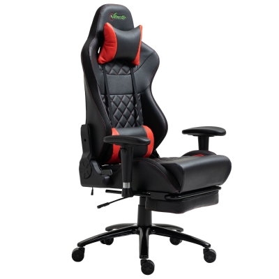 Vinsetto fotel gamingowy ze światłami LED RGB funkcja przechylania krzesło biurowe krzesło do biurka podnóżek ergonomiczny design nowoczesne z regulacją wysokości pianka sztuczna skóra, stal kolor czarny + czerwony 72x77x130-140 cm