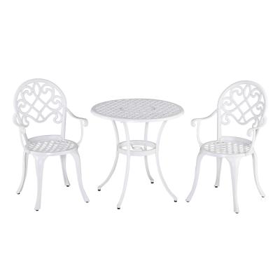 Outsunny 3PCs Garden Table Set Bistro Set Round Table with Umbrella Hole and 2 Chairs for Outdoor Indoor Patio Balcony Aluminium