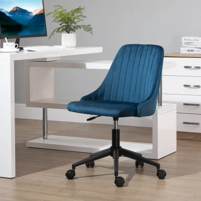 Vinsetto kantoorstoel draaistoel bureaustoel ergonomisch lijndesign in hoogte verstelbaar 360° draaibaar schuimstof fluweelzacht polyester blauw 50 x 58 x 77-85 cm