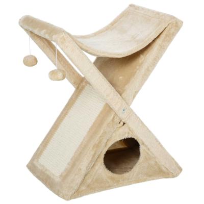 PawHut® DRAPAK DLA KOTA WIEŻA Z TUNELEM I HAMAKIEM sizal płyta wiórowa żółty 50 x 32 x 65 cm
